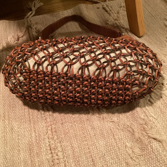 COLE HAAN DARA COLLECTION BROWN LEATHER WOVEN HANDBAG - Picture 10 of 13